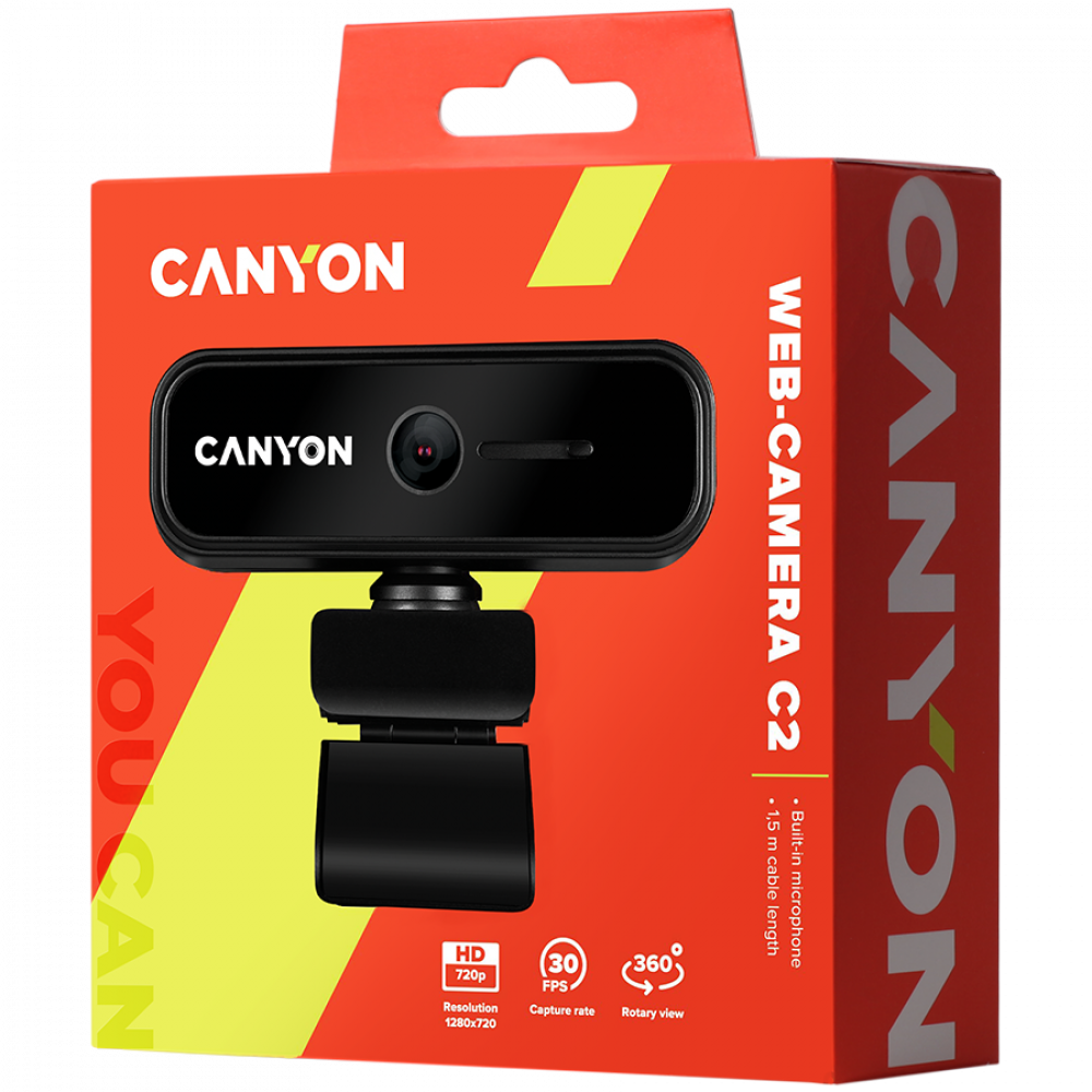 HD 720p Webcam mit Mikrofon Canyon C2 Schwarz