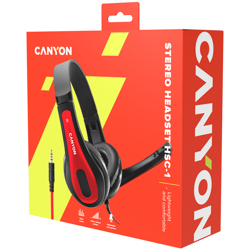 Headset mit Mikrofon 2m für PC Canyon HSC-1 schwarz-rot
