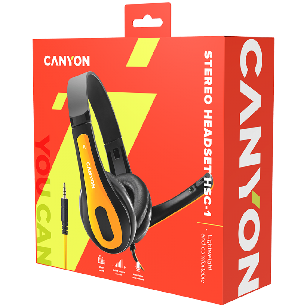 PC headset with microphone 2m Canyon HSC 1 black and yellow