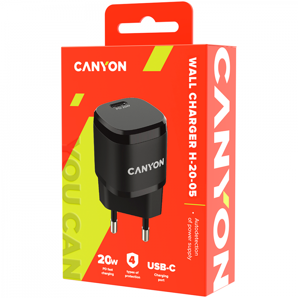 Canyon H-20-05 PD 20W USB-C tragbares Telefonladegerät, schwarz