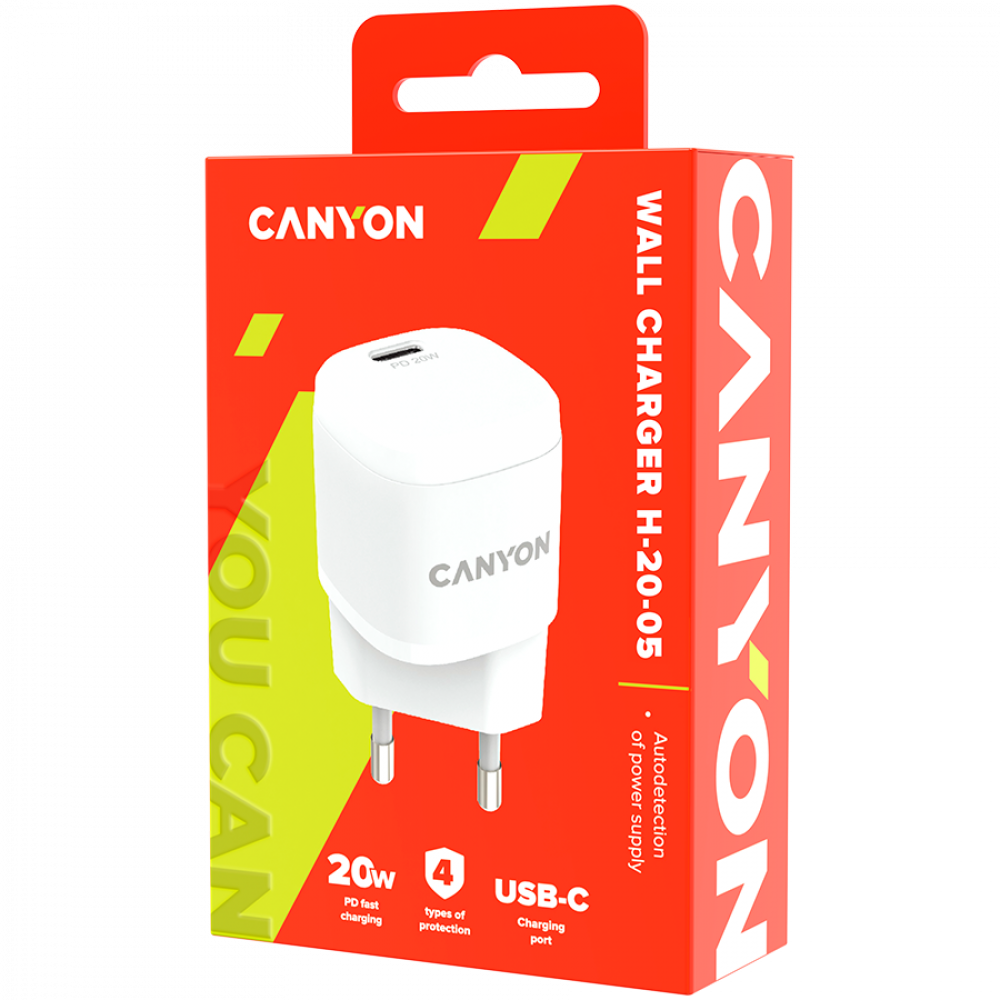 Ładowarka sieciowa 20W PD USB-C do telefonu Canyon H-20-05 biała