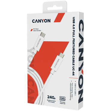 USB C to USB C Cable 240W 40Gbps 4K 1m Canyon UC 44 white