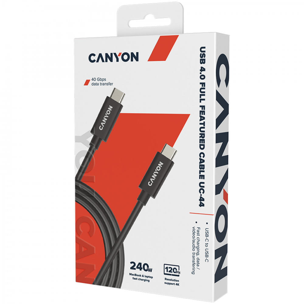 USB C to USB C Cable 240W 40Gbps 4K 1m Canyon UC 44 black