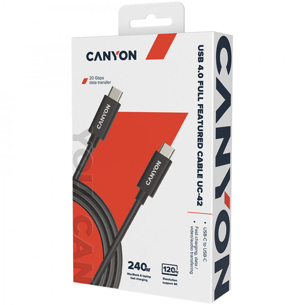 USB-C auf USB-C Kabel 240W 20Gbps 4K 2m Canyon UC 42 schwarz