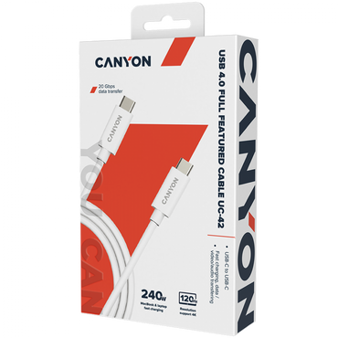 USB-C to USB-C Cable 240W 20Gbps 4K 2m Canyon UC-42 white