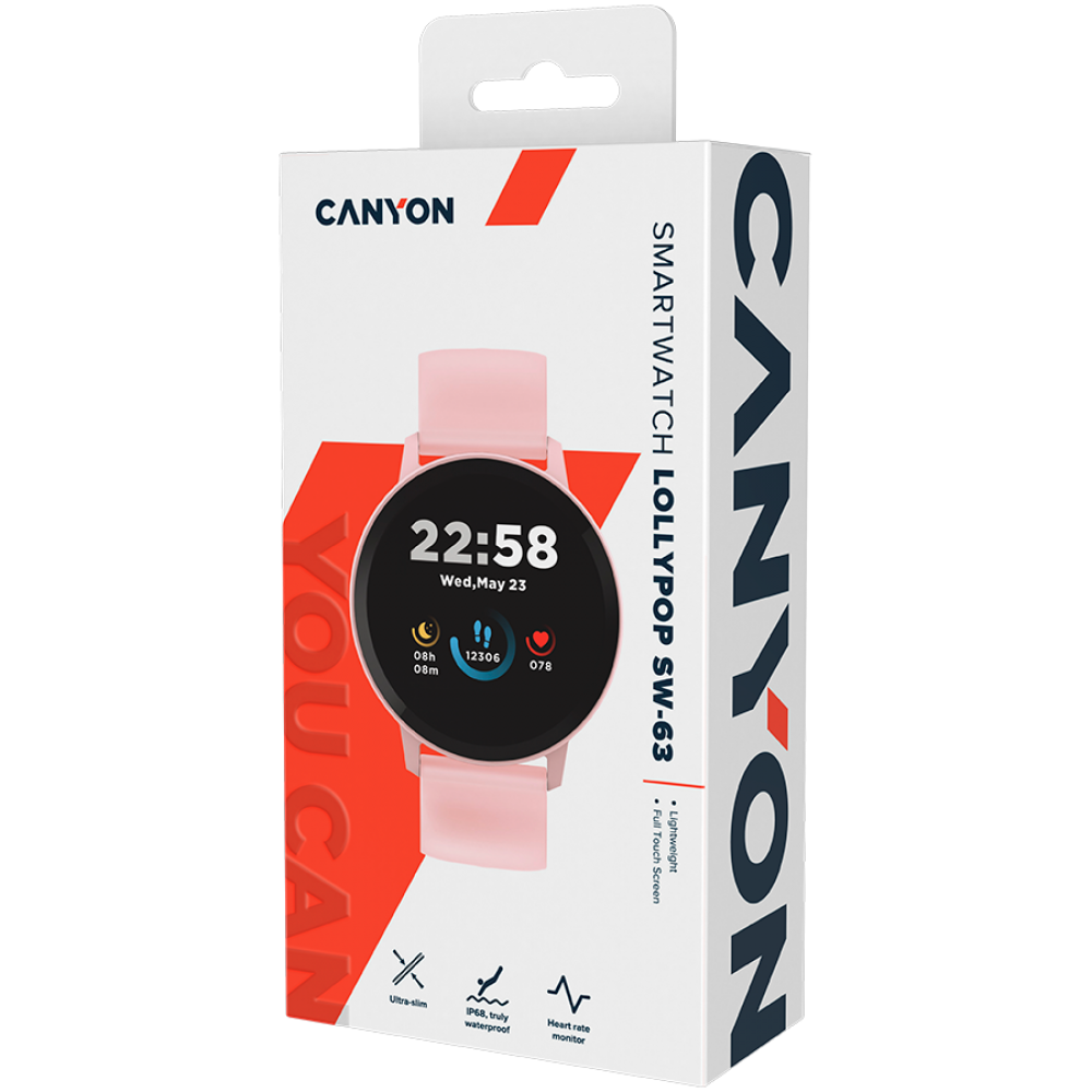 Smartwatch Lollypop z funkcjami zdrowotnymi Canyon SW-63 różowy