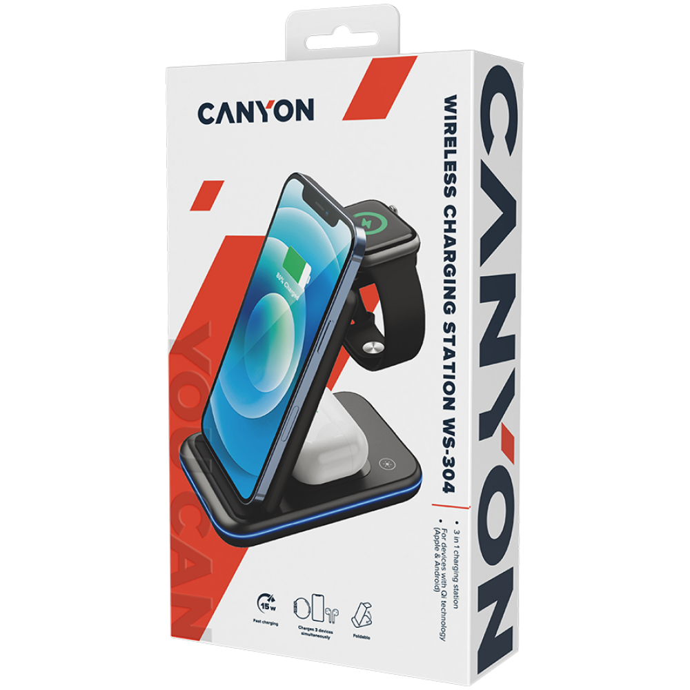 15W 3-in-1 Wireless Charger Canyon WS-304 Black