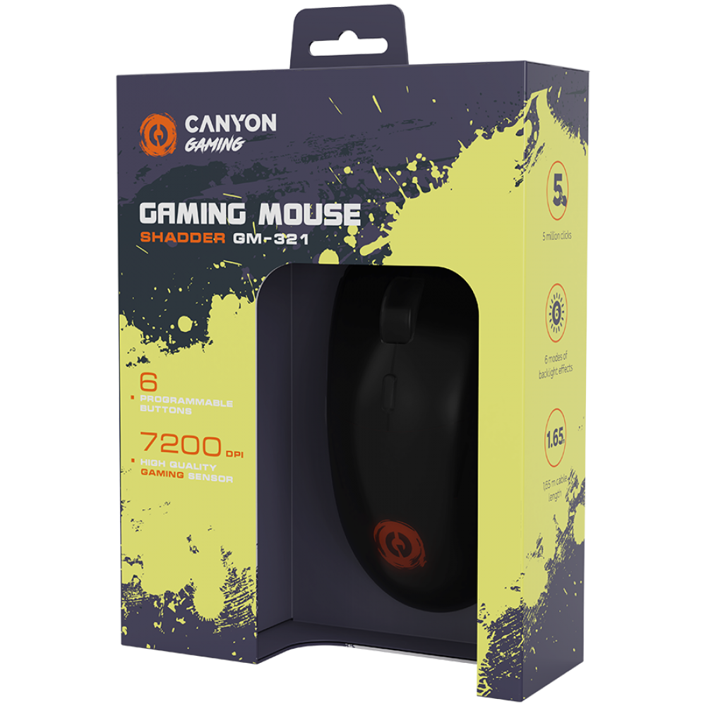 Kabelgebundene Gaming-Maus RGB 6 Tasten Canyon GM-321 schwarz