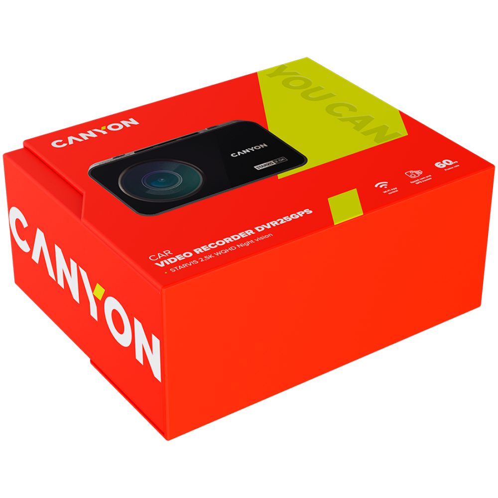 Dash Cam DVR 2.5K 1440p Wi-Fi GPS Canyon DVR25GPS black
