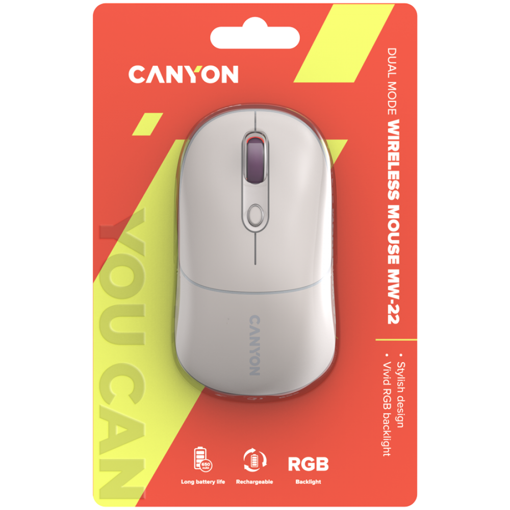 Canyon MW-22 RGB 2-in-1 Ergonomic Wireless Mouse Beige