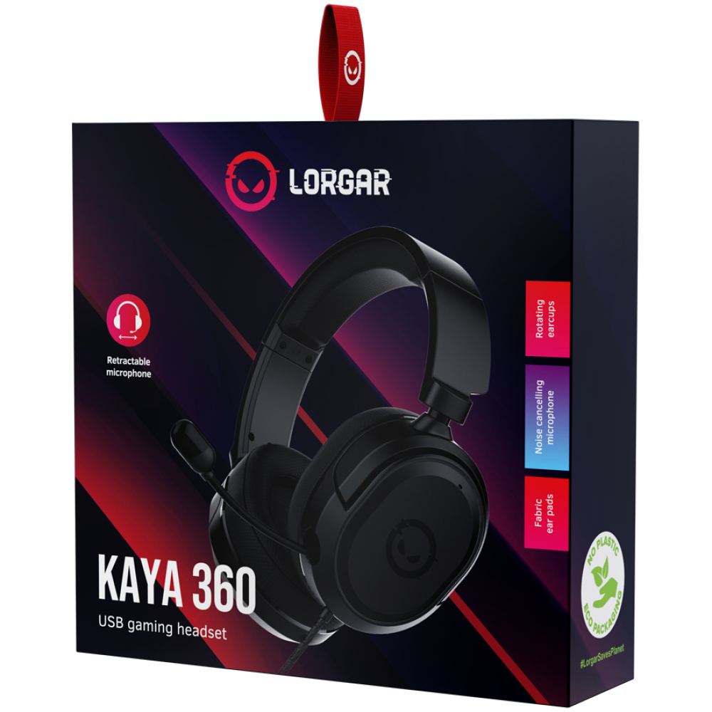 Lorgar Kaya 360 Gaming Headset with Microphone, Black