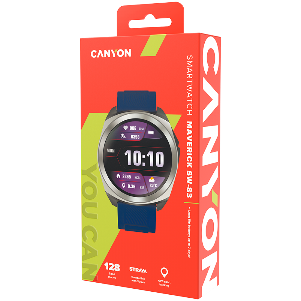 Smartwatch with GPS 1.3" waterproof Canyon SW-83 silver blue