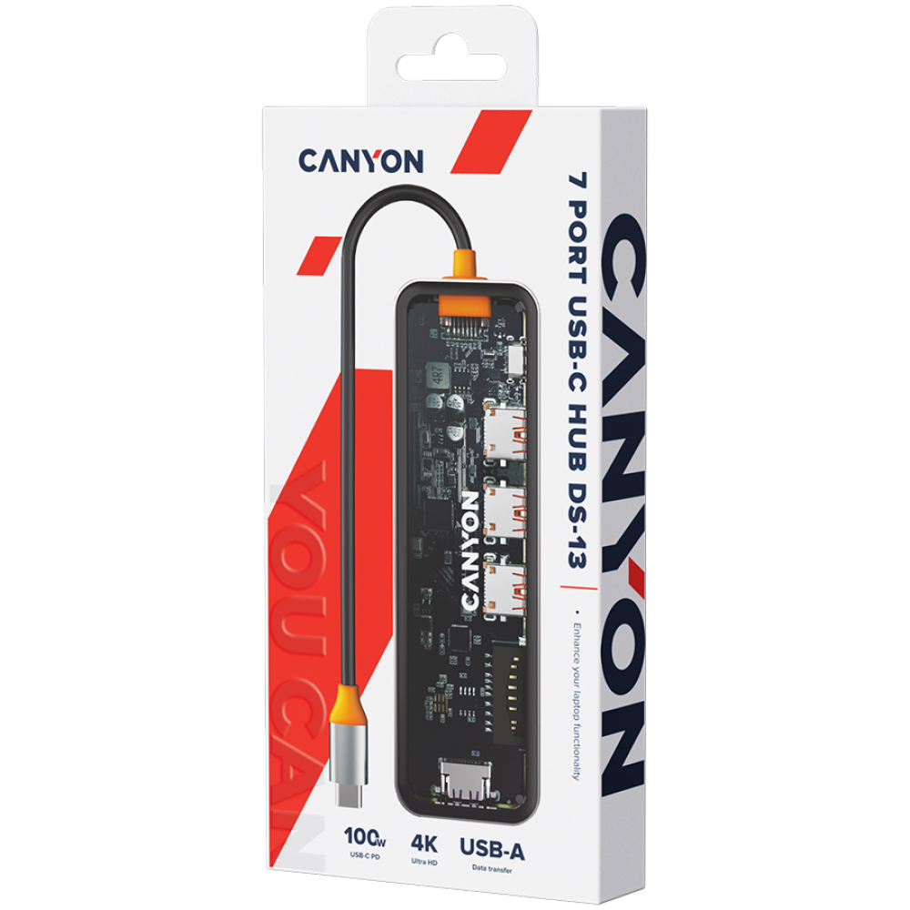 Canyon DS-13 Transparent Portable 7-in-1 USB-C 4K Hub