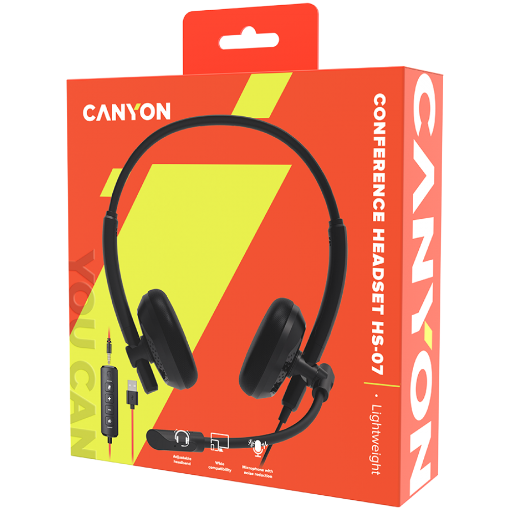 Headset mit Mikrofon 3.5/USB 2.8m Canyon HS-07 schwarz