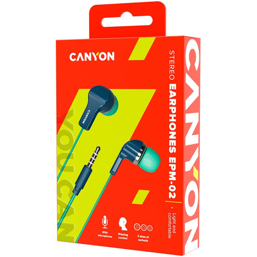 Słuchawki dokanałowe z mikrofonem Mini-Jack Canyon EPM-02 niebiesko-zielone