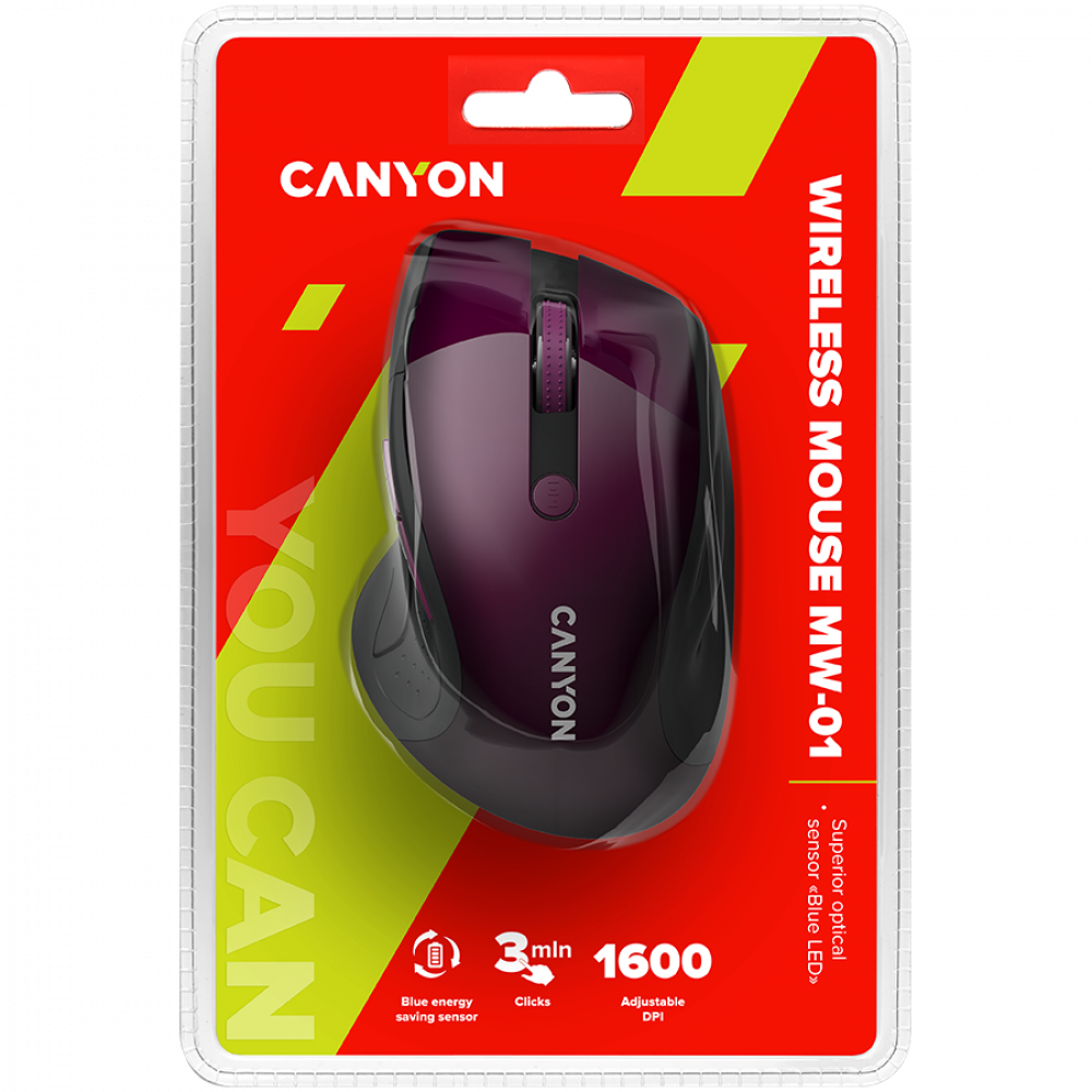 Mysz bezprzewodowa BlueLED Canyon MW 01 fioletowa ergonomiczna
