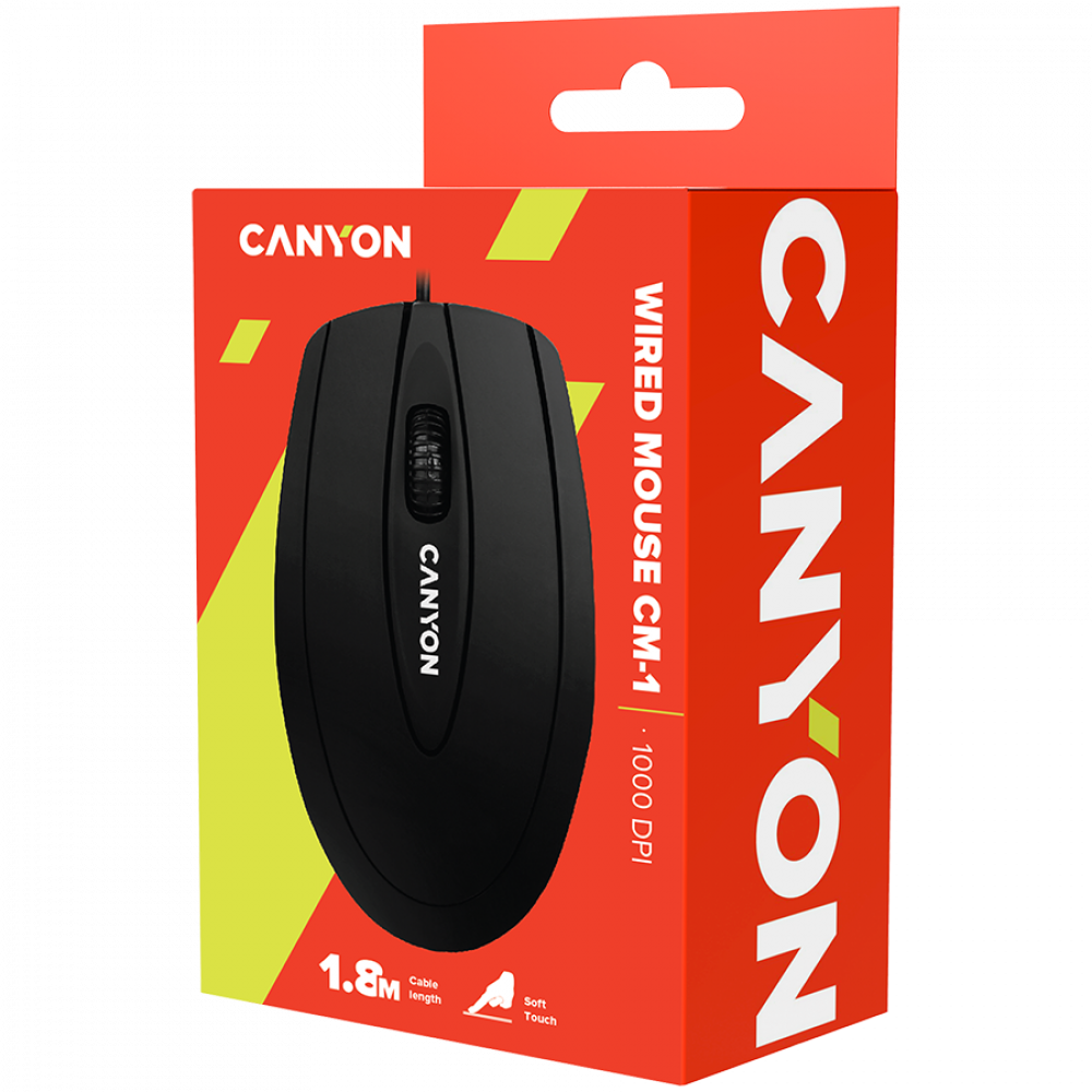 Mysz przewodowa Canyon CM 1 1000 DPI ergonomiczna czarna