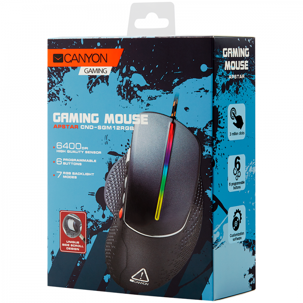 Mysz gamingowa przewodowa RGB 6 przycisków Canyon GM-12 ciemnoszary