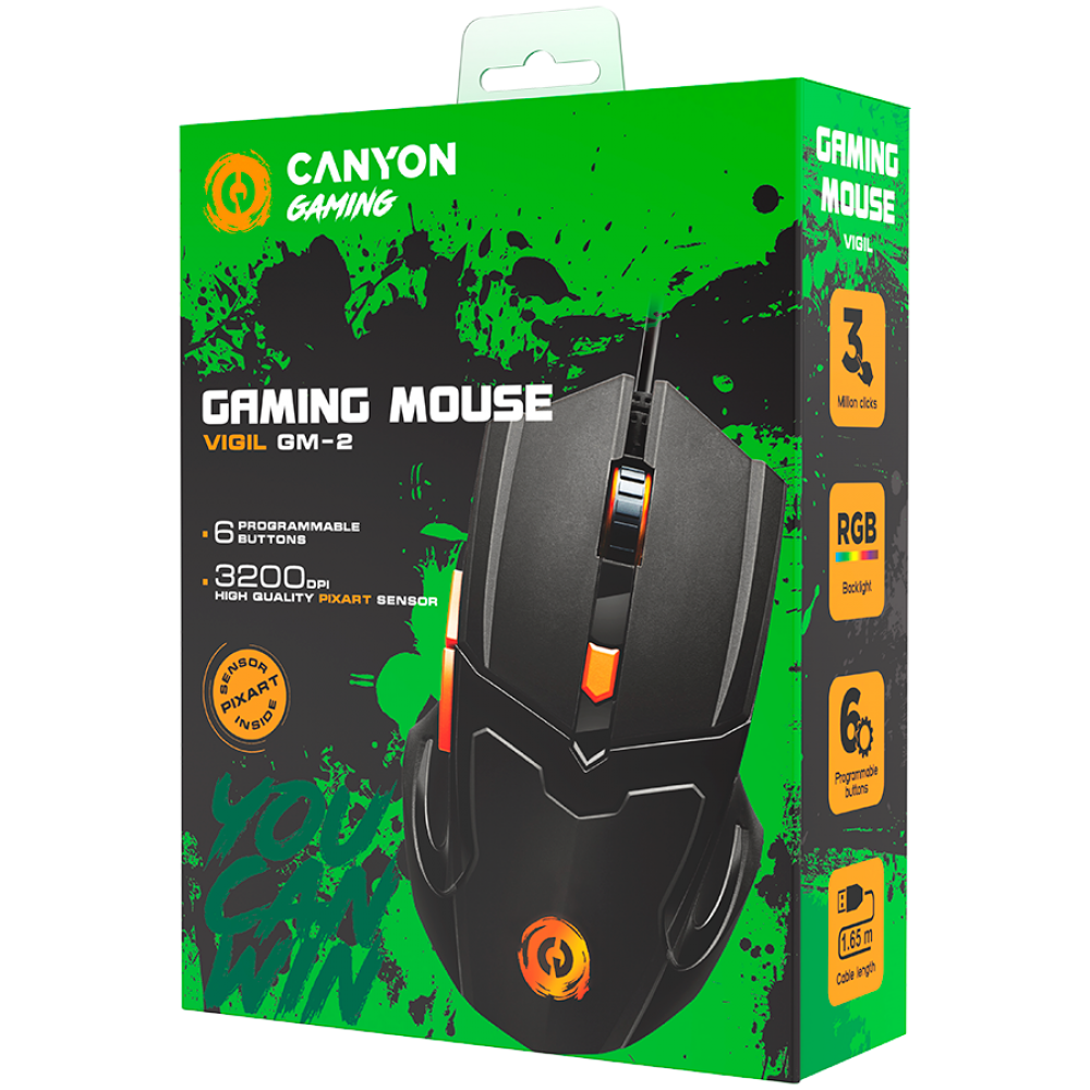 Mysz gamingowa przewodowa RGB 6 przycisków Canyon GM-2 czarna