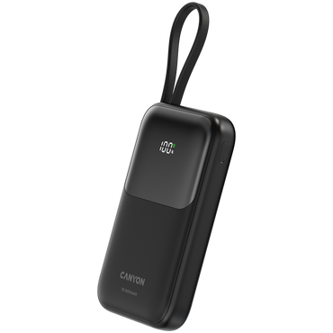 Canyon OnPower 101 10000 mAh 22.5W PD Power Bank with Cable, Black