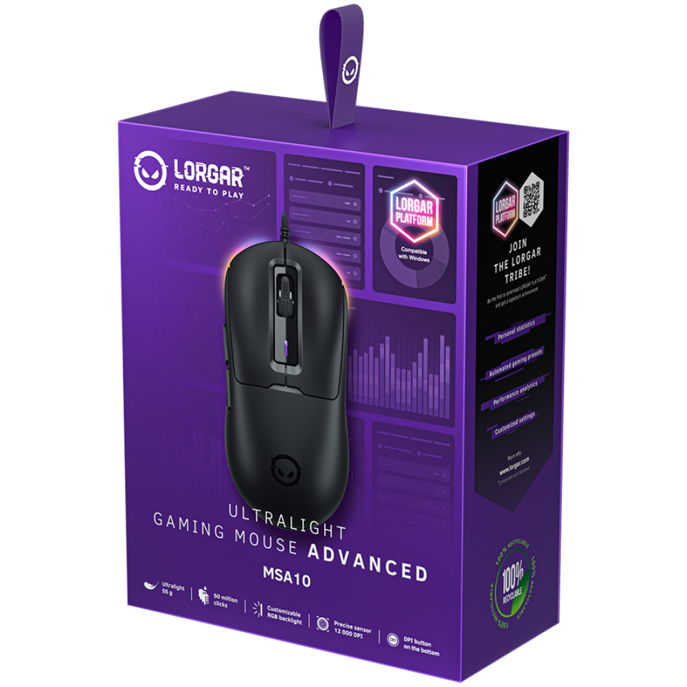 Lorgar MSA10 Ultralight Gaming Mouse, Black