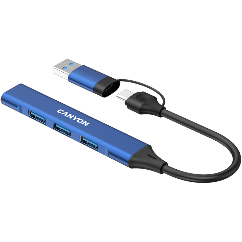 Canyon DS-02 4-in-1 USB-A/C Hub tragbar, blau