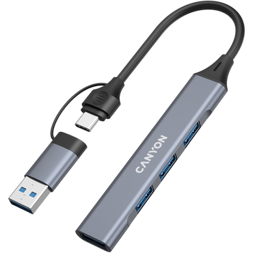 Canyon DS-02 4-in-1 USB-A/C Hub tragbar Grau