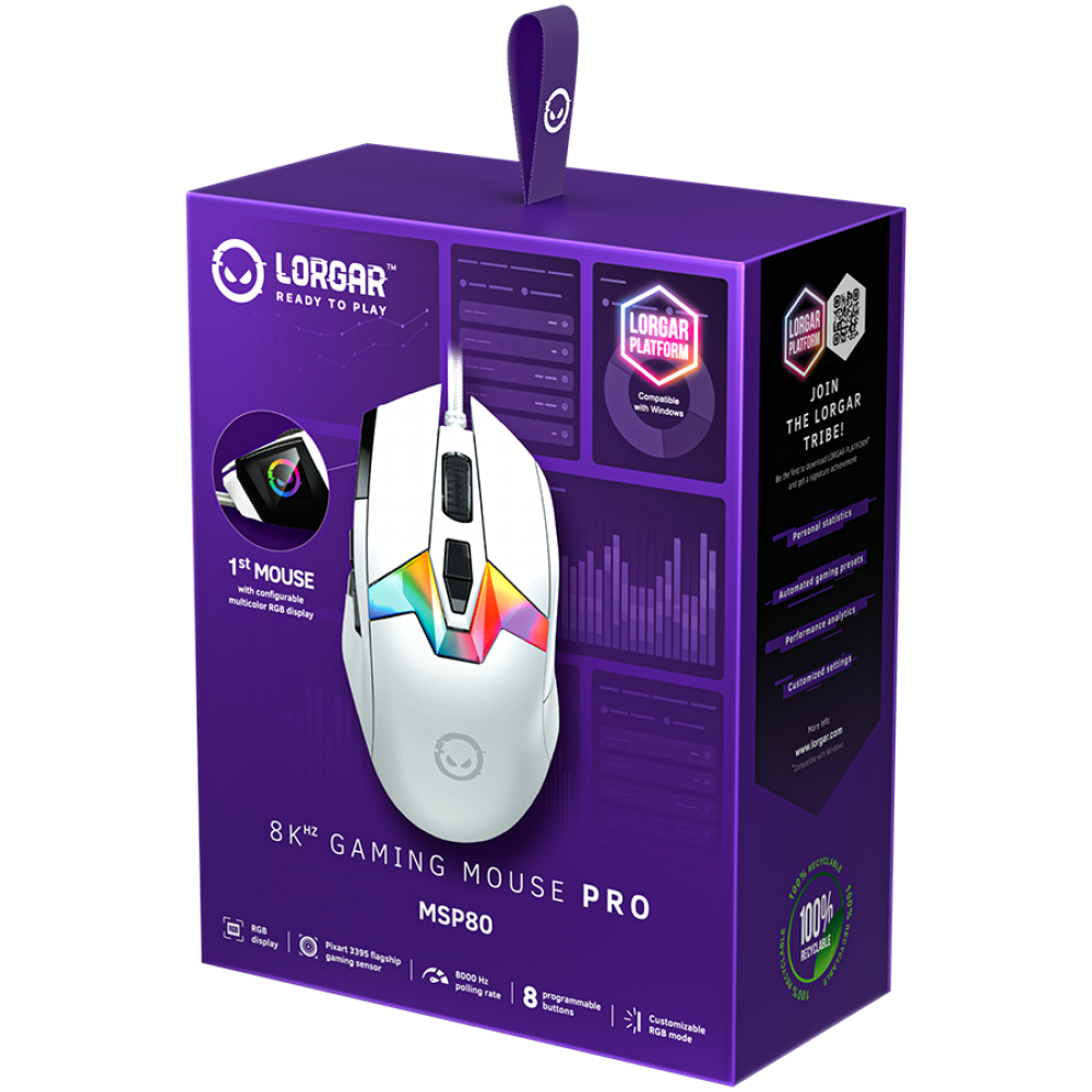 Lorgar MSP80 8000 Hz White Gaming Mouse
