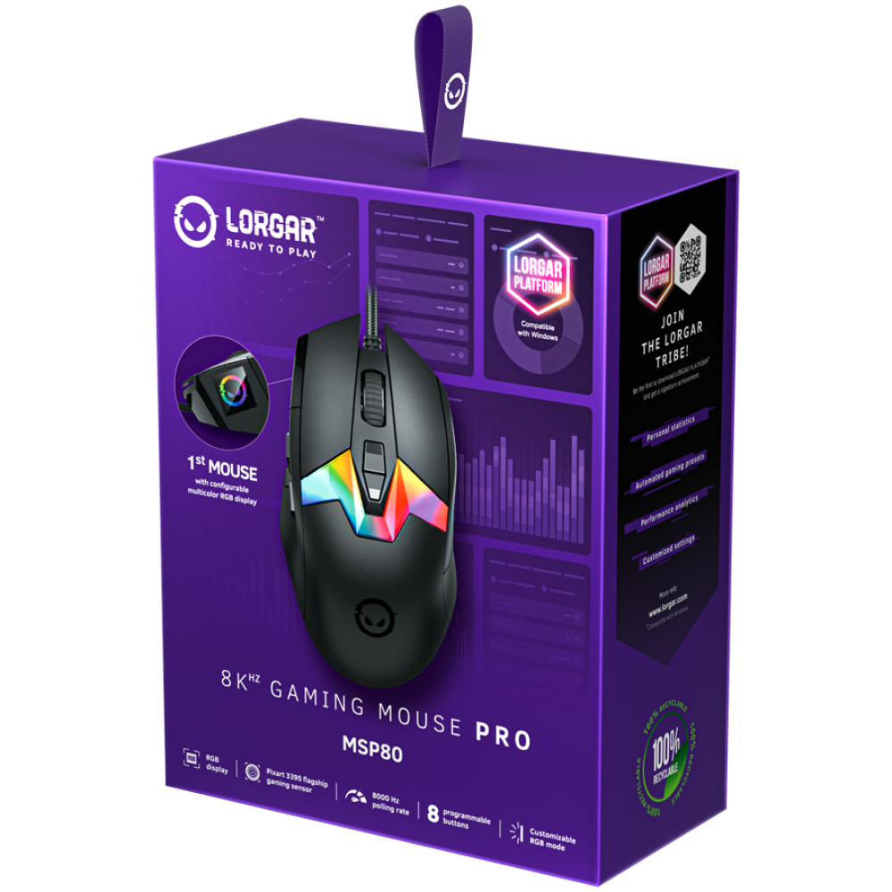 Mysz gamingowa Lorgar MSP80 8000 Hz czarna