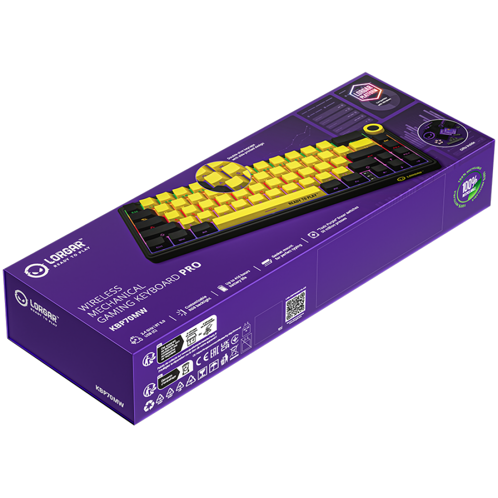 Lorgar Pro 65 % mechanische kabellose Gaming-Tastatur schwarz gelb