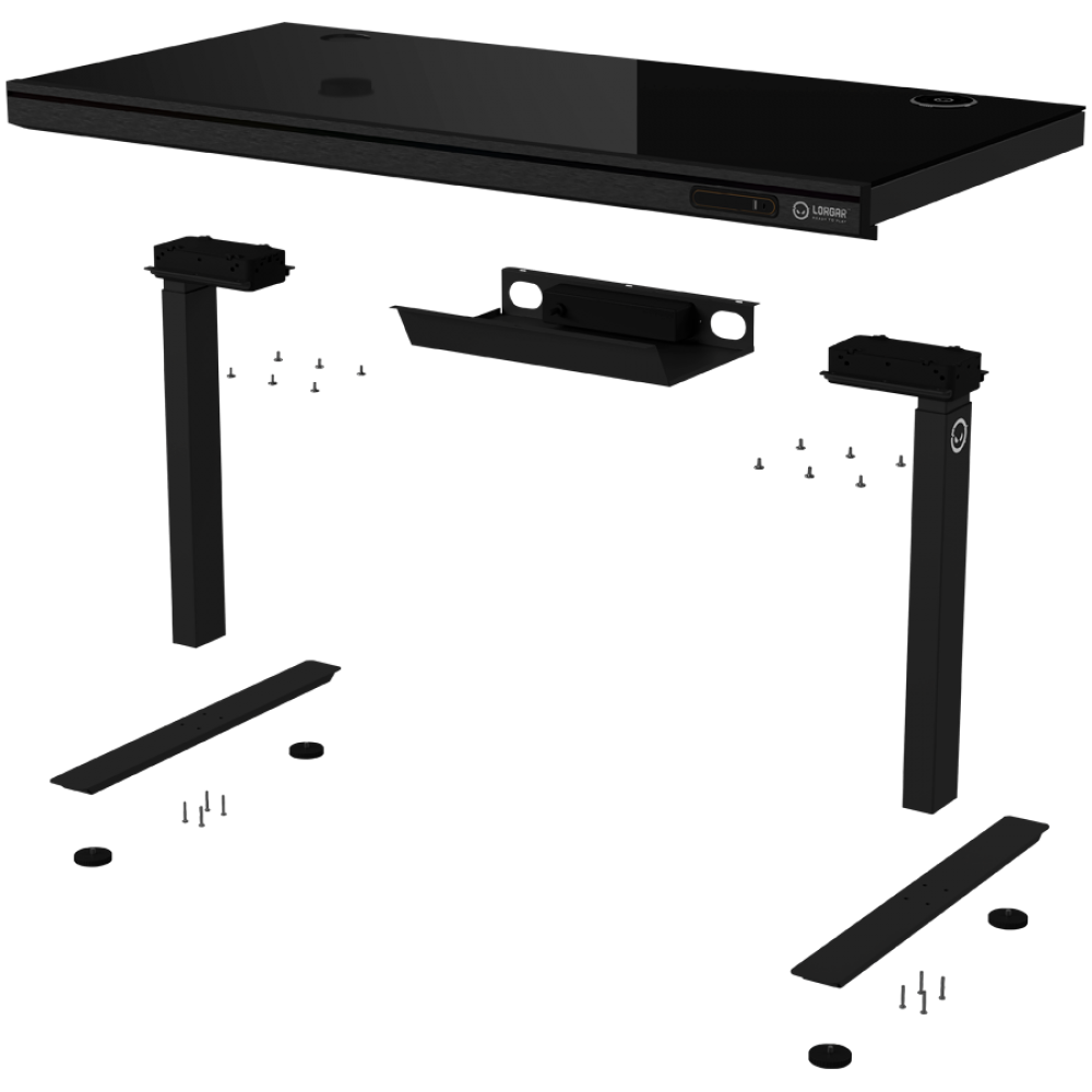 Electrically adjustable gaming desk with RGB, tempered glass, black