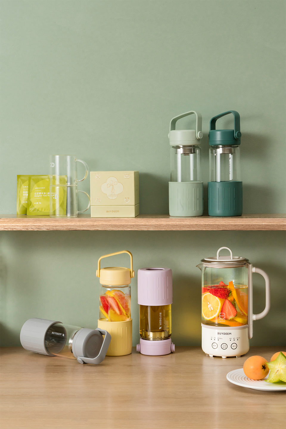Buydeem DG42 Teeflasche Glas mit Teesieb 300 ml Grün