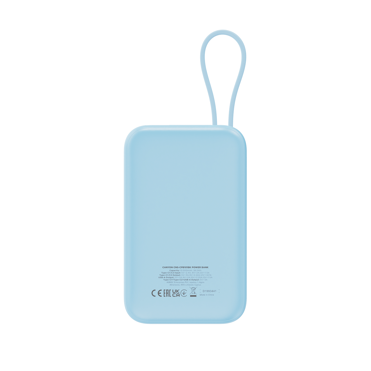 Powerbank 10000 mAh PD 22.5W with cable Canyon OnPower 101 blue