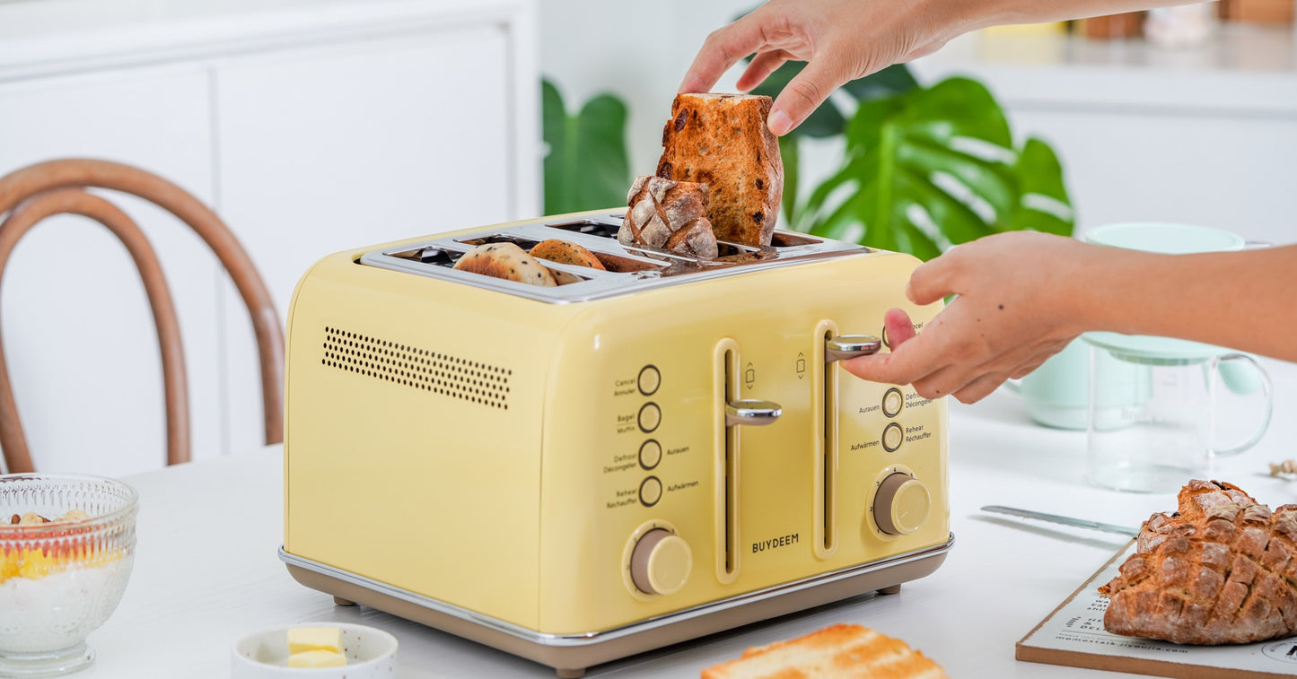 Buydeem DT640E 4-Slice Toaster with Defrost Function, Pastel Yellow