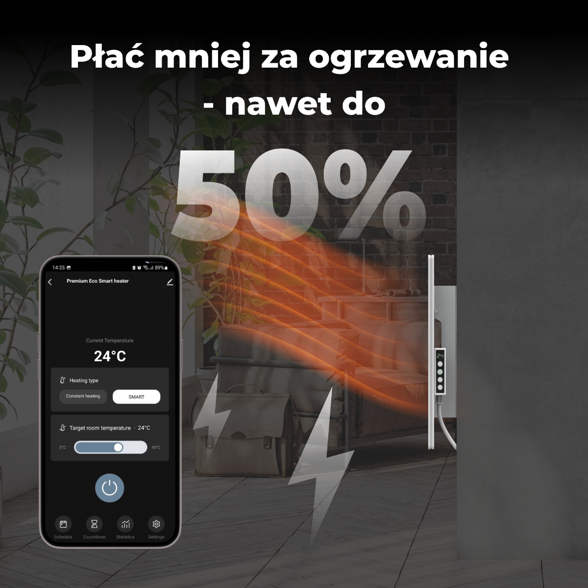 Elektrische Glasheizung Slim 1 cm Infrarot 700W Aeno Smart weiß