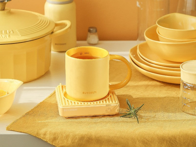 Keramiktasse 300 ml Buydeem CD1018 für Kaffee und Tee Pastellgelb