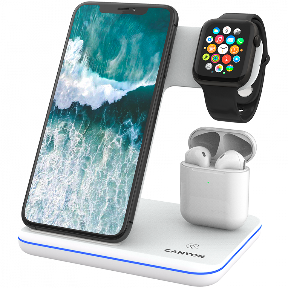 Canyon WS-302 15W 3-in-1 Wireless Charger for Phone, White