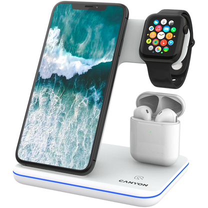 Canyon WS-302 15W 3-in-1 Wireless Charger for Phone, White