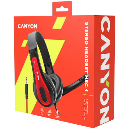 Headset mit Mikrofon 2m für PC Canyon HSC-1 schwarz-rot