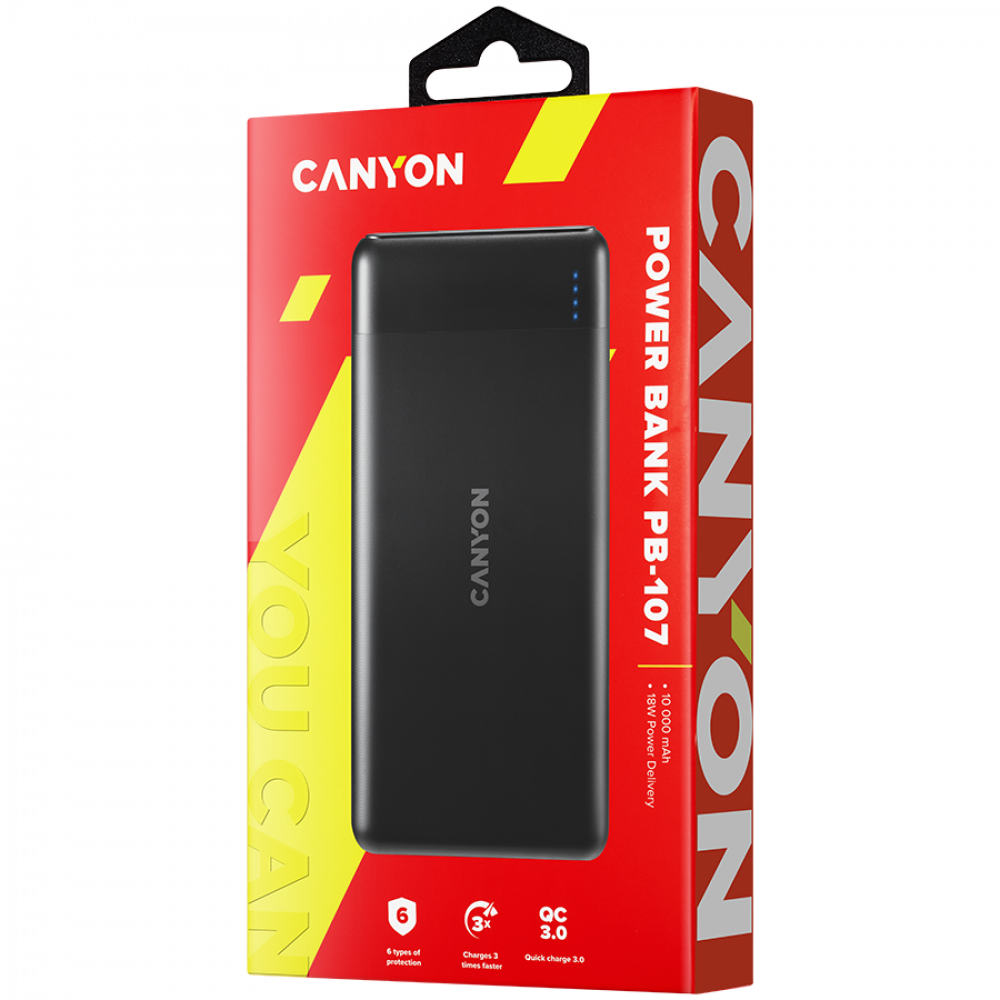 Powerbank 10000 mAh QC 3.0 Canyon PB 107 schwarz