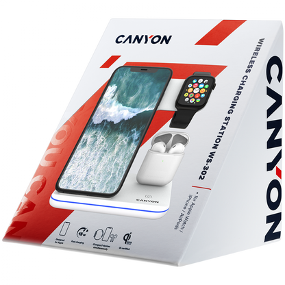 Canyon WS-302 15W 3-in-1 Wireless Charger for Phone, White