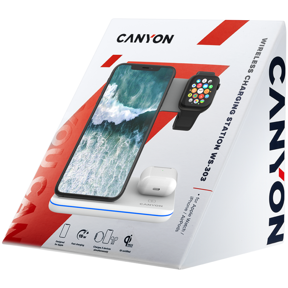 Canyon WS-303 15W 3-in-1 Wireless Charger, white