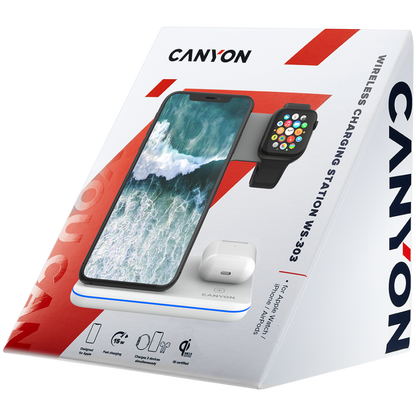 Canyon WS-303 15W 3-in-1 Wireless Charger, white