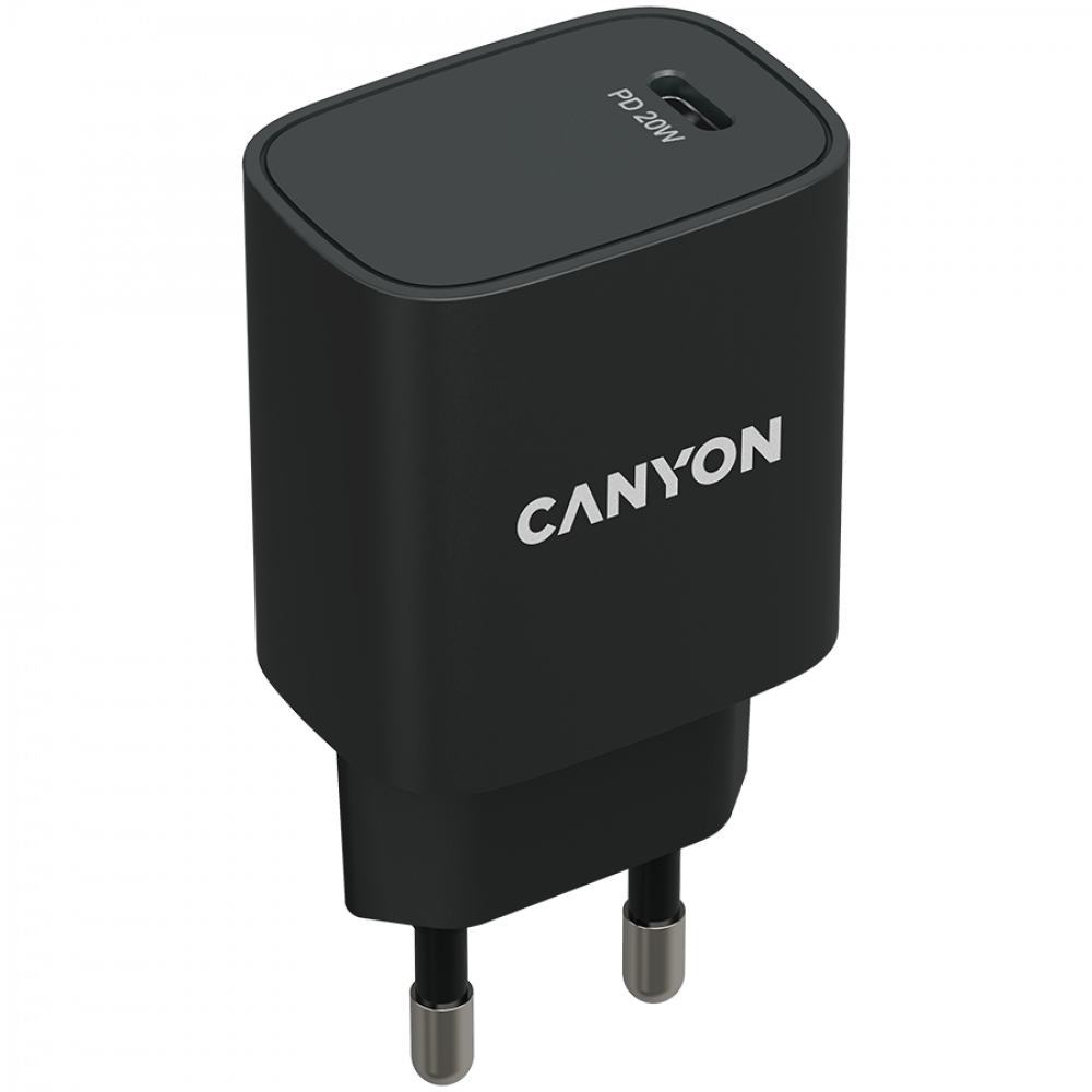 Canyon H-20-02 20W USB-C PD Wall Charger for Phone, black