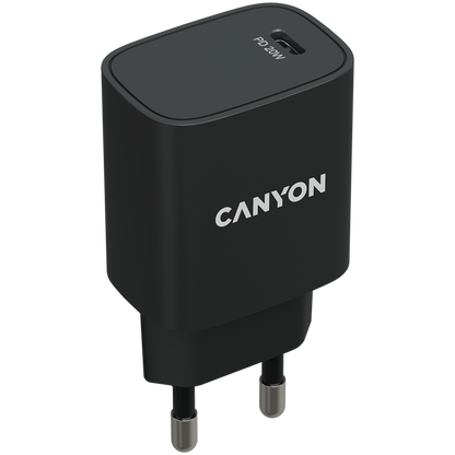 Canyon H-20-02 20W USB-C PD Wall Charger for Phone, black