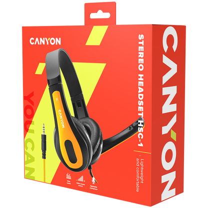 PC headset with microphone 2m Canyon HSC 1 black and yellow