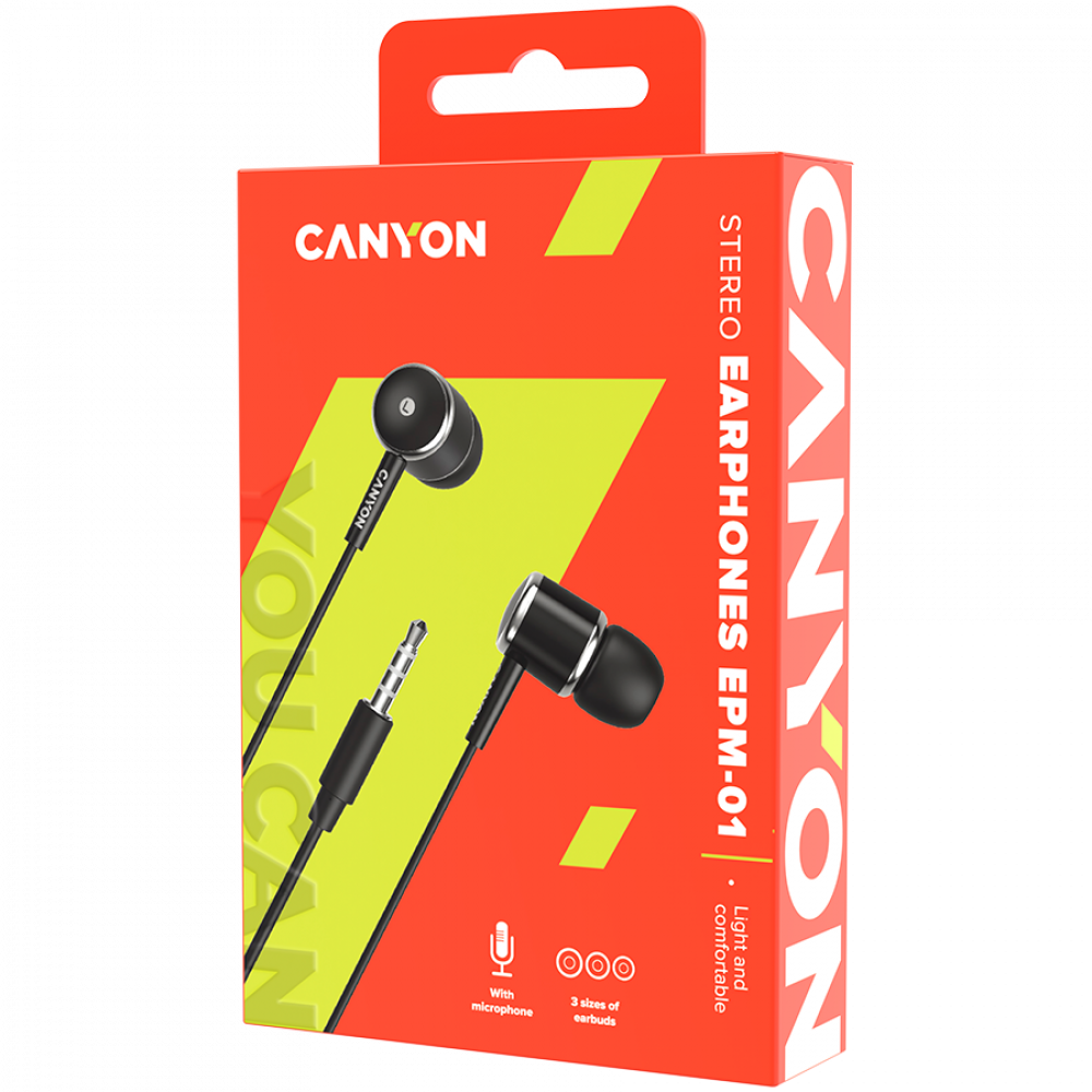 Słuchawki dokanałowe z mikrofonem 1,2 m Canyon EPM 01 czarne