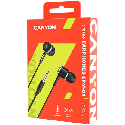 Słuchawki dokanałowe z mikrofonem 1,2 m Canyon EPM 01 czarne