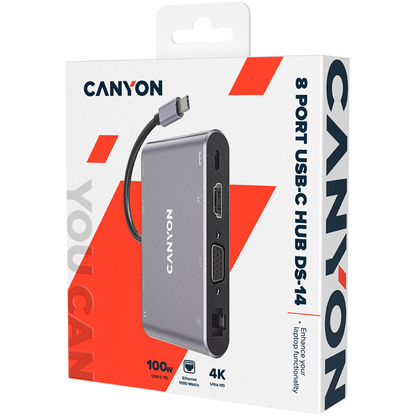 Hub 8 w 1 4K USB-C przenośny Canyon DS-14 szary