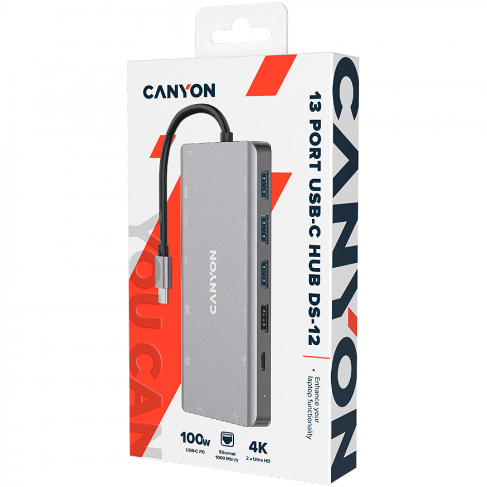 Canyon DS-12 Gray 13-in-1 4K USB-C Portable Hub